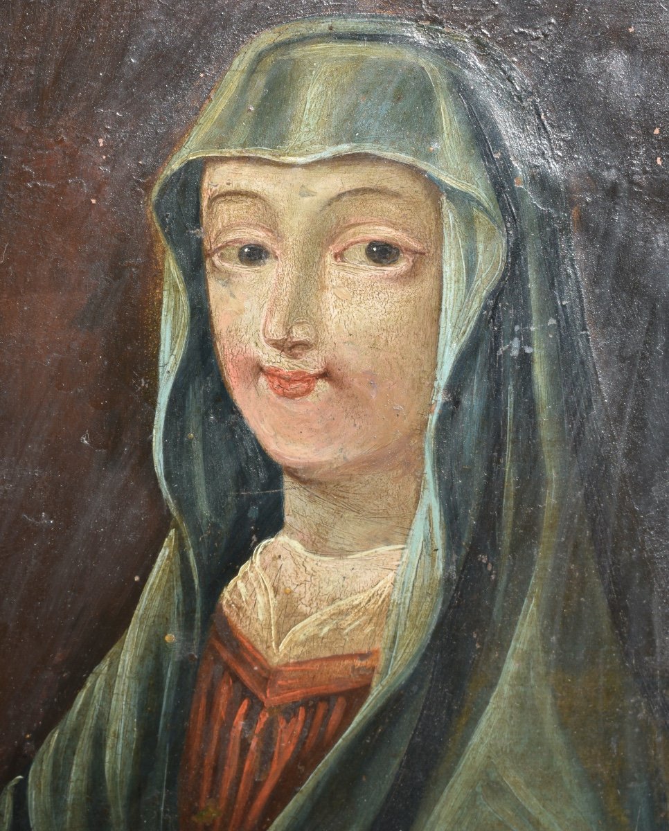 École française du XVIIe - Mater Amabilis - Portrait de la Vierge - Huile sur cuivre-photo-1