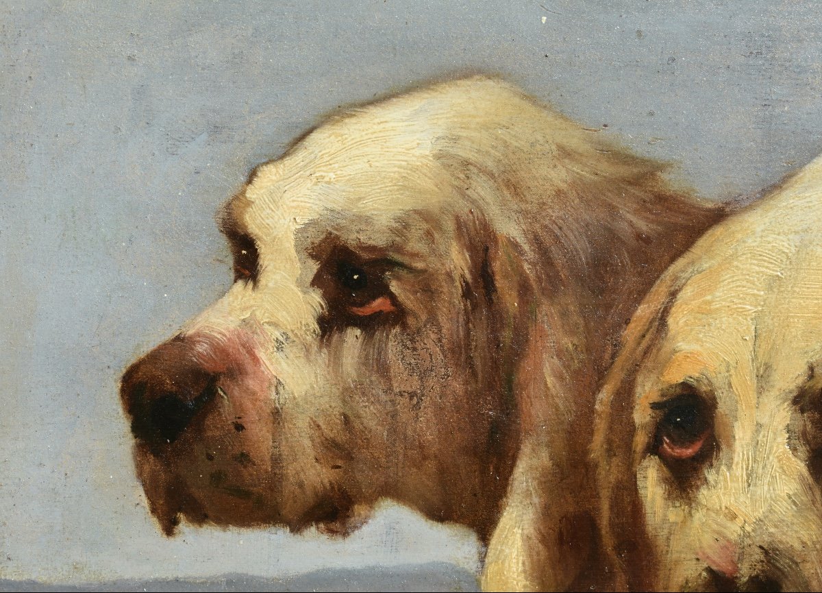 Jules CHARDIGNY (1842-1892)- double portrait de chiens - griffons vend&eacute;ens - huile sur panneau - -photo-2