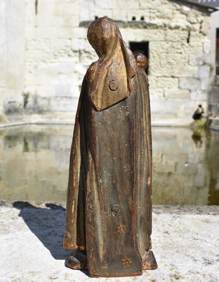 Statuette Of Virgin And Child - France 17th - Carved Wood-photo-6