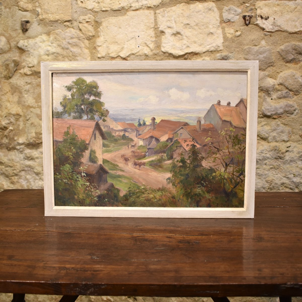 Edmond Quinton (1892-1969) - View Of A Village Near Salins - Oil On Panel-photo-3