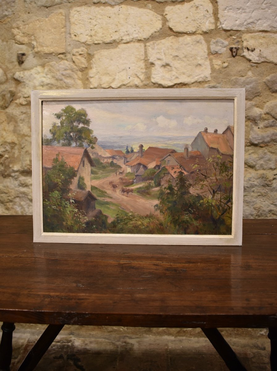 Edmond Quinton (1892-1969) - View Of A Village Near Salins - Oil On Panel-photo-4