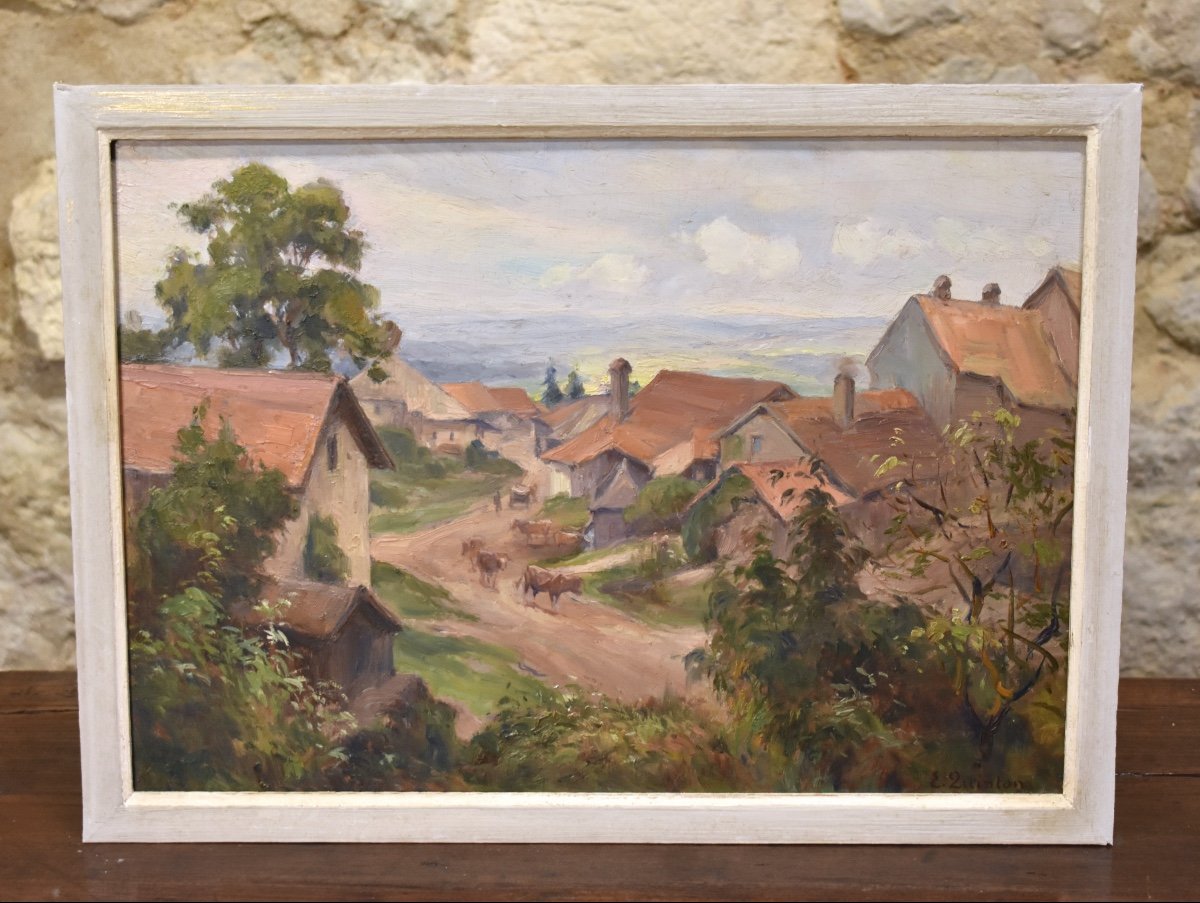 Edmond Quinton (1892-1969) - View Of A Village Near Salins - Oil On Panel-photo-2