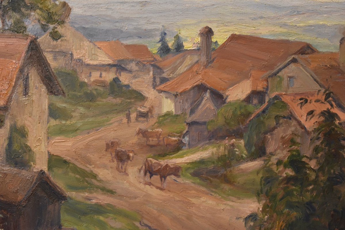 Edmond Quinton (1892-1969) - View Of A Village Near Salins - Oil On Panel-photo-1