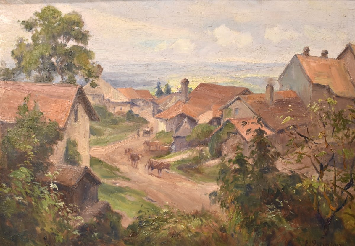 Edmond Quinton (1892-1969) - View Of A Village Near Salins - Oil On Panel