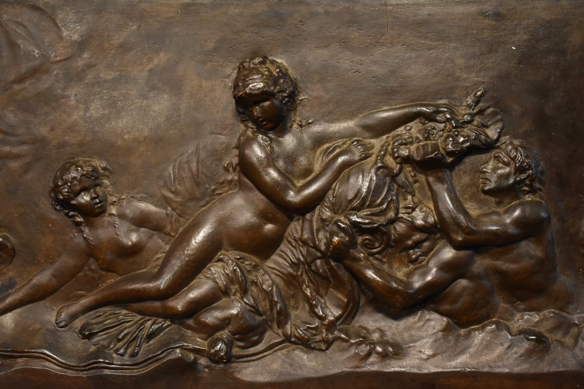 Clodion (1738-1814) d'après - Le Triomphe de Galatée - Bas relief en staff - Fin XIXe-photo-4