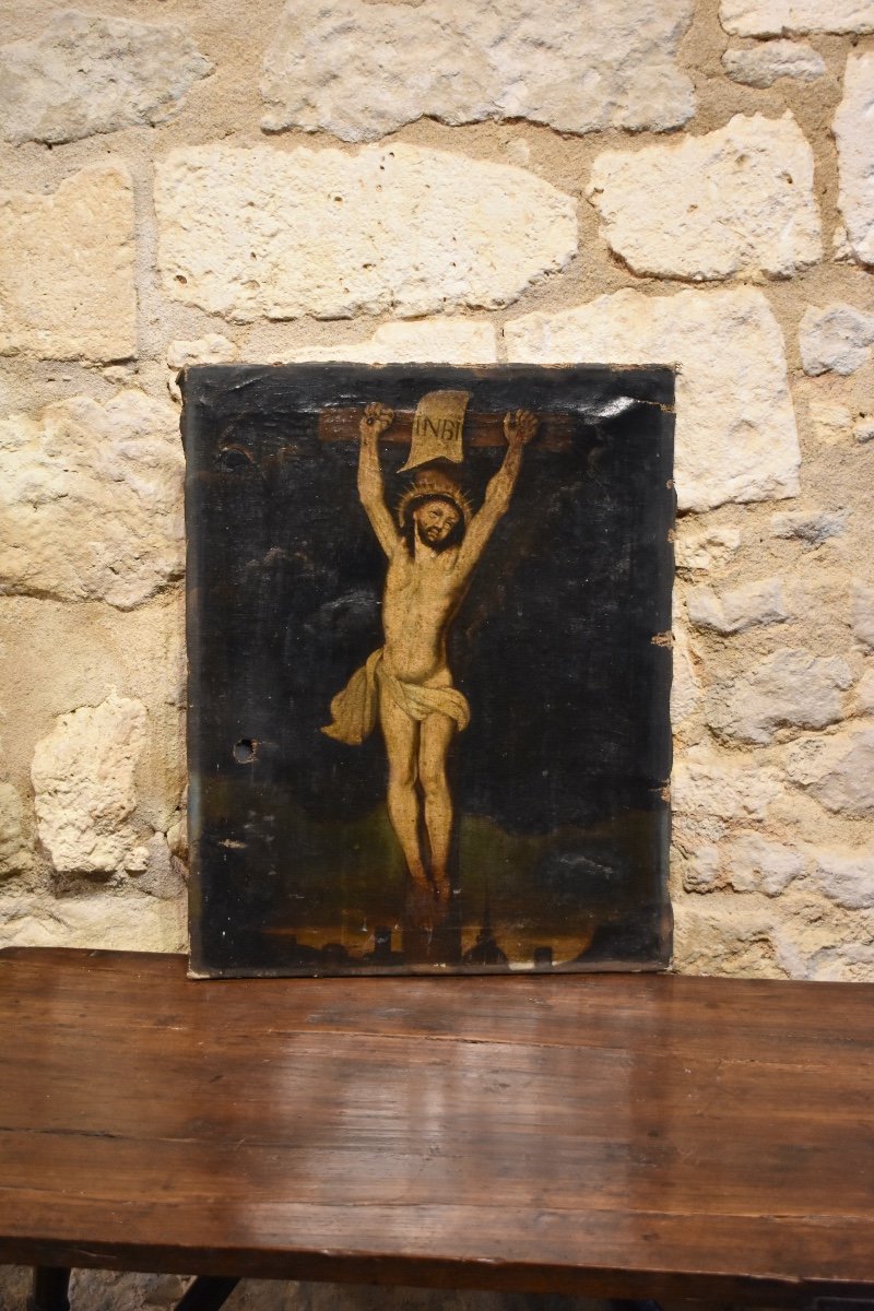 17th  French School - Christ On The Cross - Oil On Canvas-photo-3