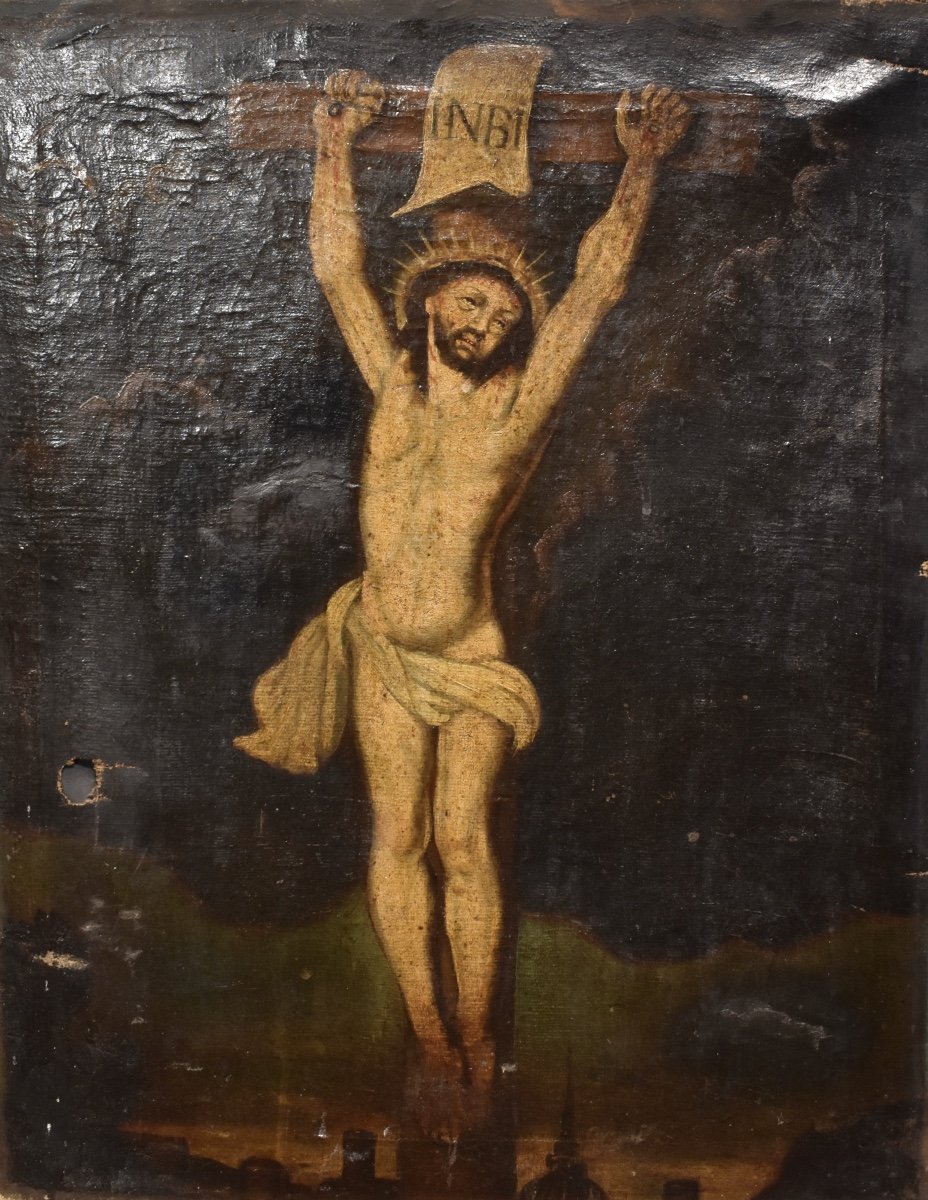 17th  French School - Christ On The Cross - Oil On Canvas