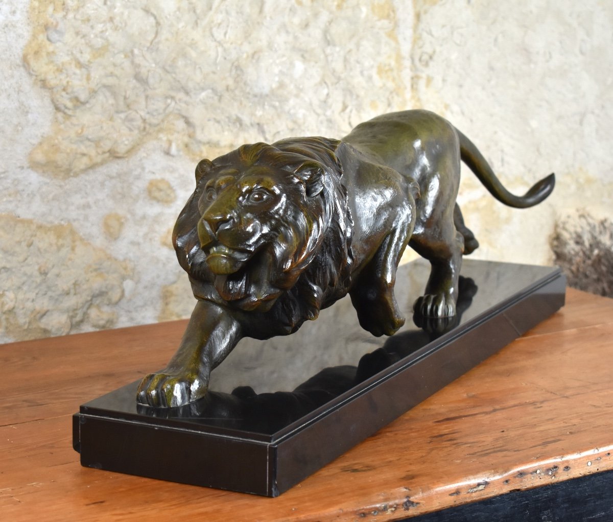 Bronze - Lion Walking - French School Circa 1935 --photo-3