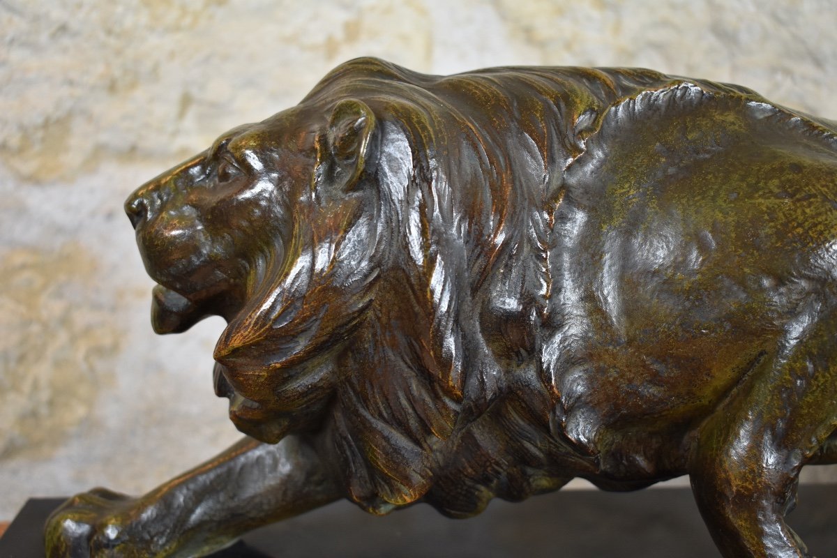 Bronze - Lion Walking - French School Circa 1935 --photo-1