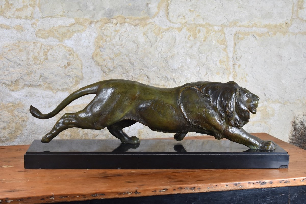 Bronze - Lion Walking - French School Circa 1935 --photo-4