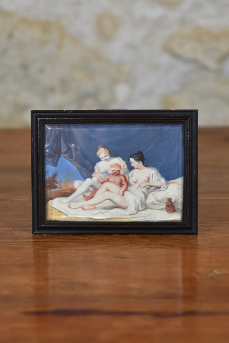 Erotic Miniature - Eros And Two Graces - French School Circa 1800-photo-3