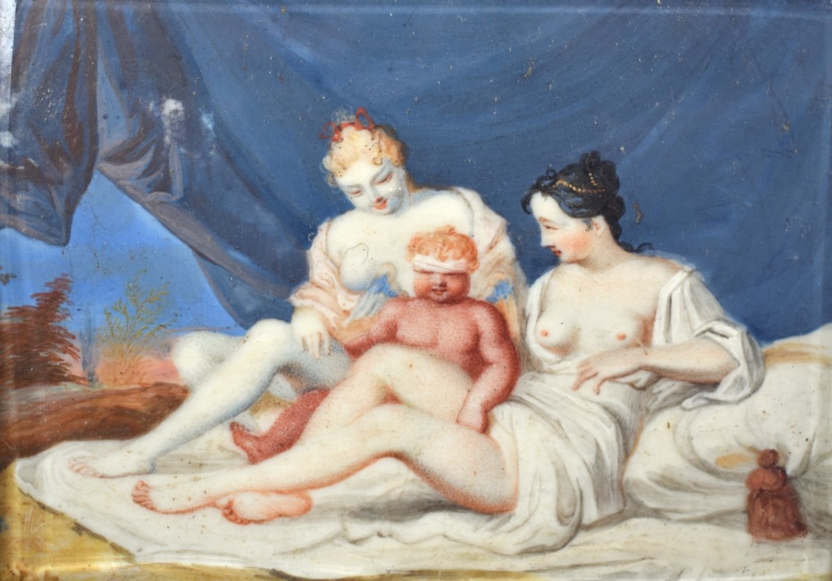 Erotic Miniature - Eros And Two Graces - French School Circa 1800-photo-4