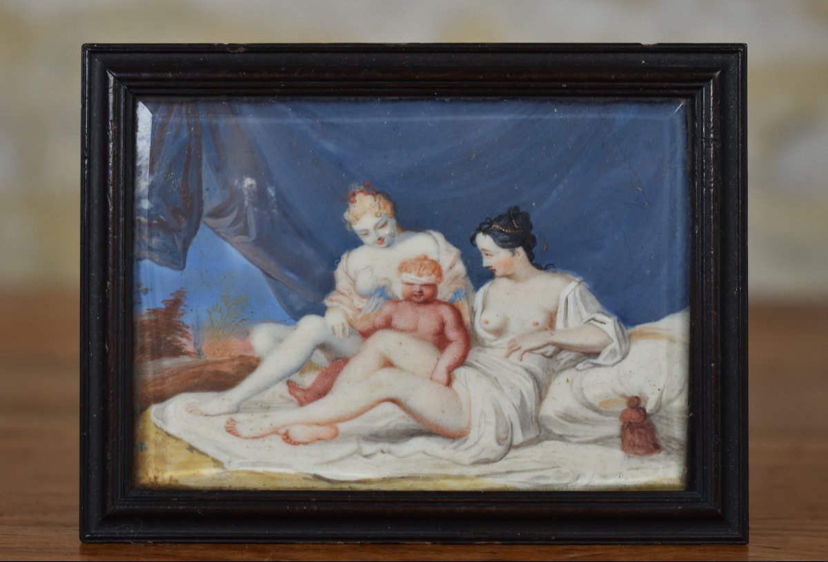 Erotic Miniature - Eros And Two Graces - French School Circa 1800-photo-2