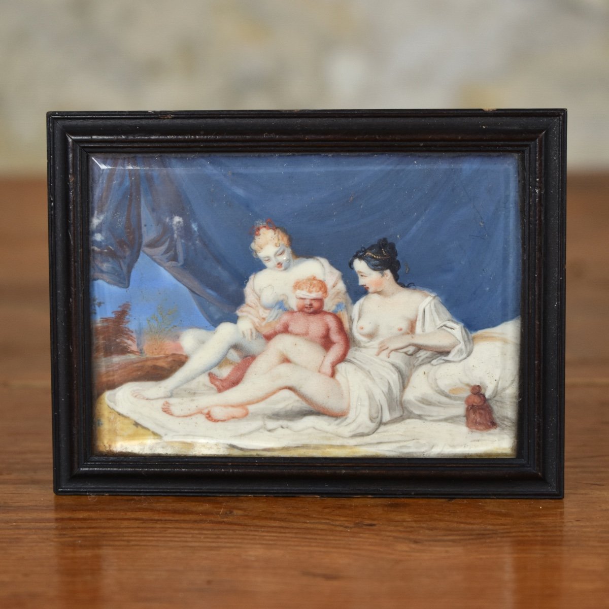 Erotic Miniature - Eros And Two Graces - French School Circa 1800