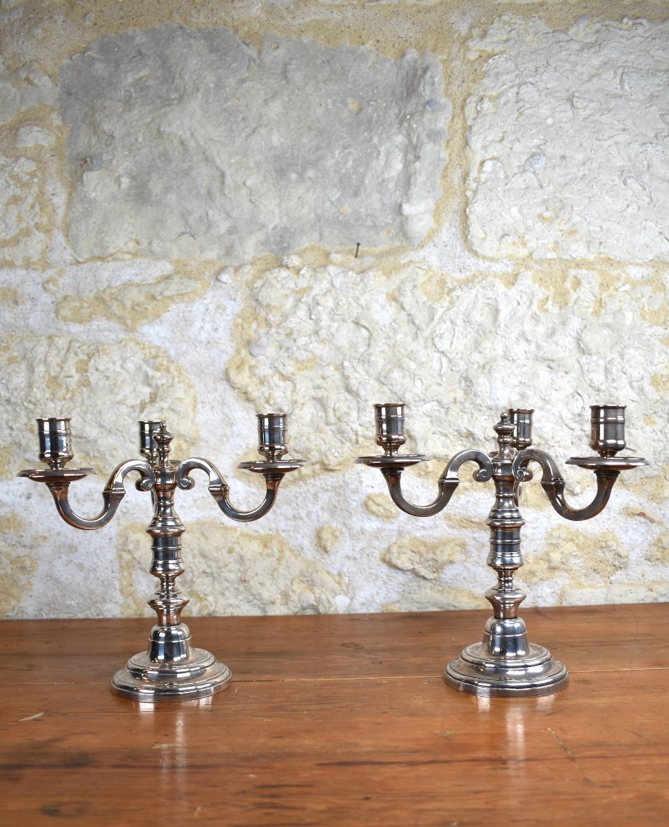 Puiforcat - Pair Of Classic Candlesticks - Silvered Bronze-photo-2