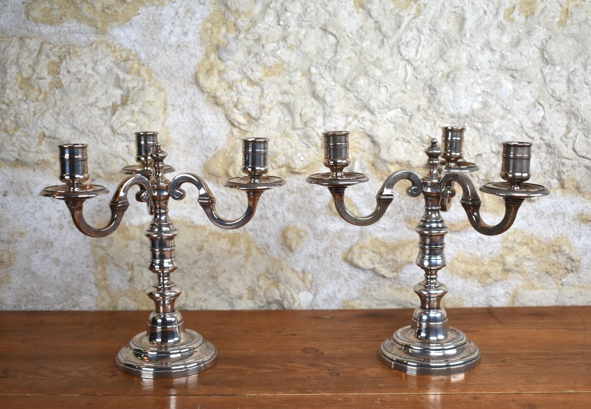 Puiforcat - Pair Of Classic Candlesticks - Silvered Bronze