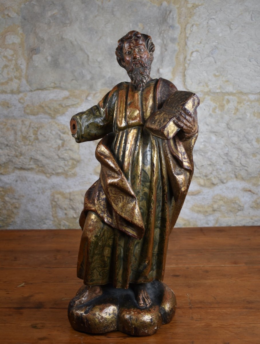 Saint évangéliste - Espagne fin du XVIIe - Statuette en bois sculpté-photo-3