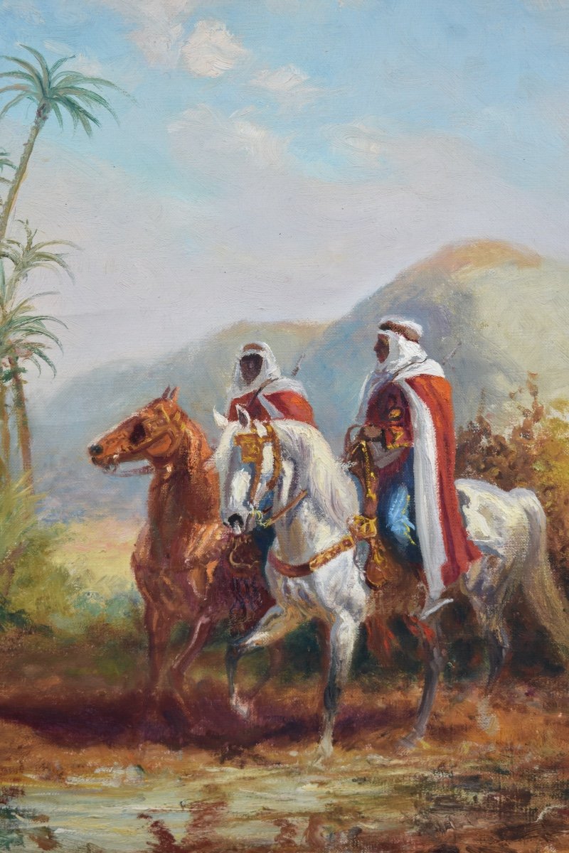 Eugène Péchaubès (1890-1967) - Algerian Horsemen - Orientalism - Oil On Canvas-photo-2