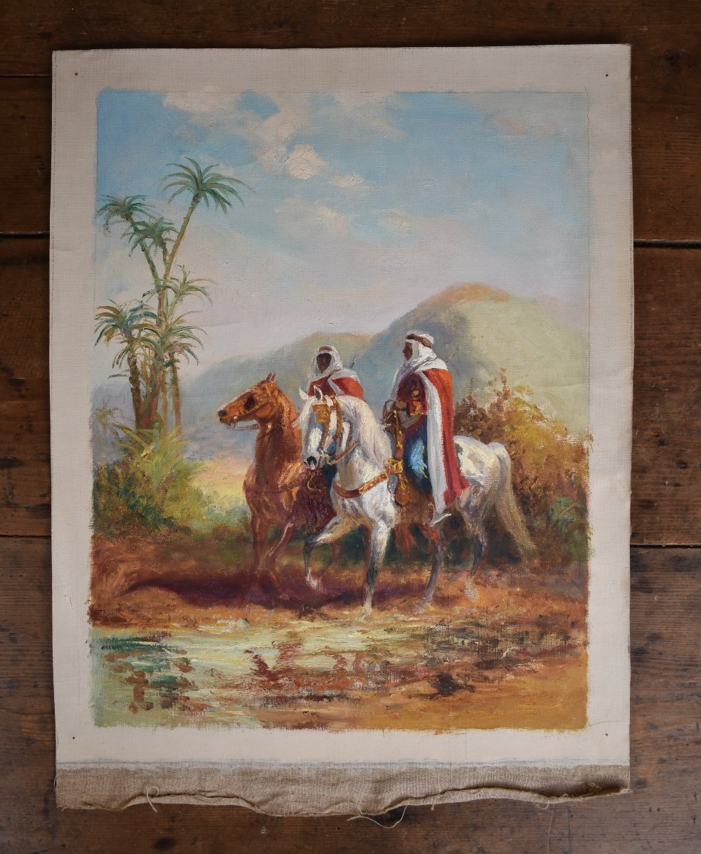 Eugène Péchaubès (1890-1967) - Algerian Horsemen - Orientalism - Oil On Canvas-photo-3