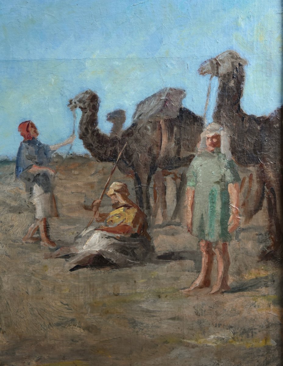 French Orientalist School Early 20th Century - Rebecca And Eliézer - Oil On Canvas -photo-1