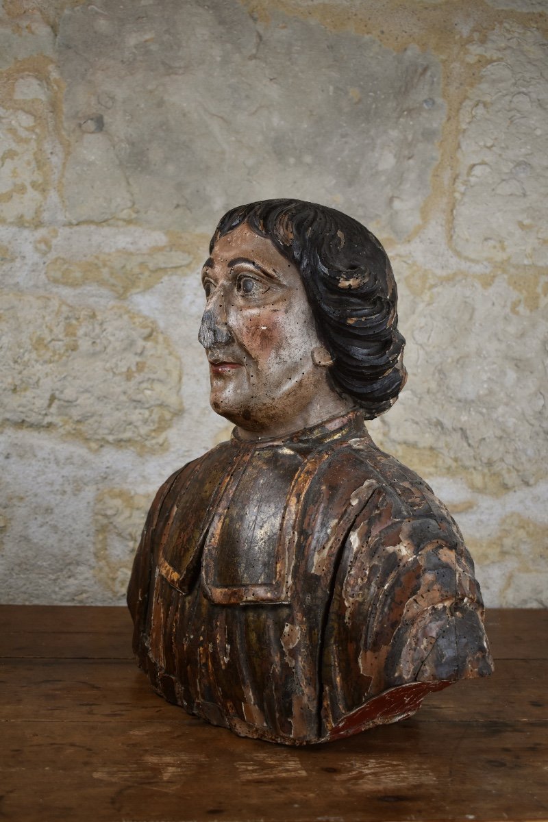 Buste présumé de Fénelon - bois polychromé - fin du XVIIe -photo-4