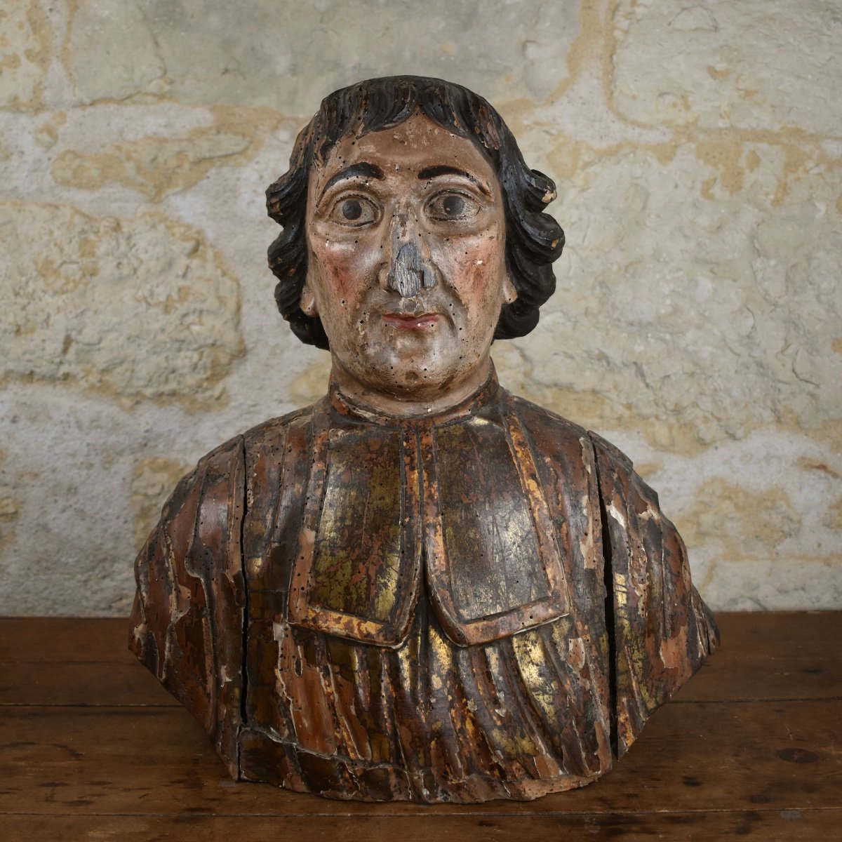 Buste présumé de Fénelon - bois polychromé - fin du XVIIe -photo-2