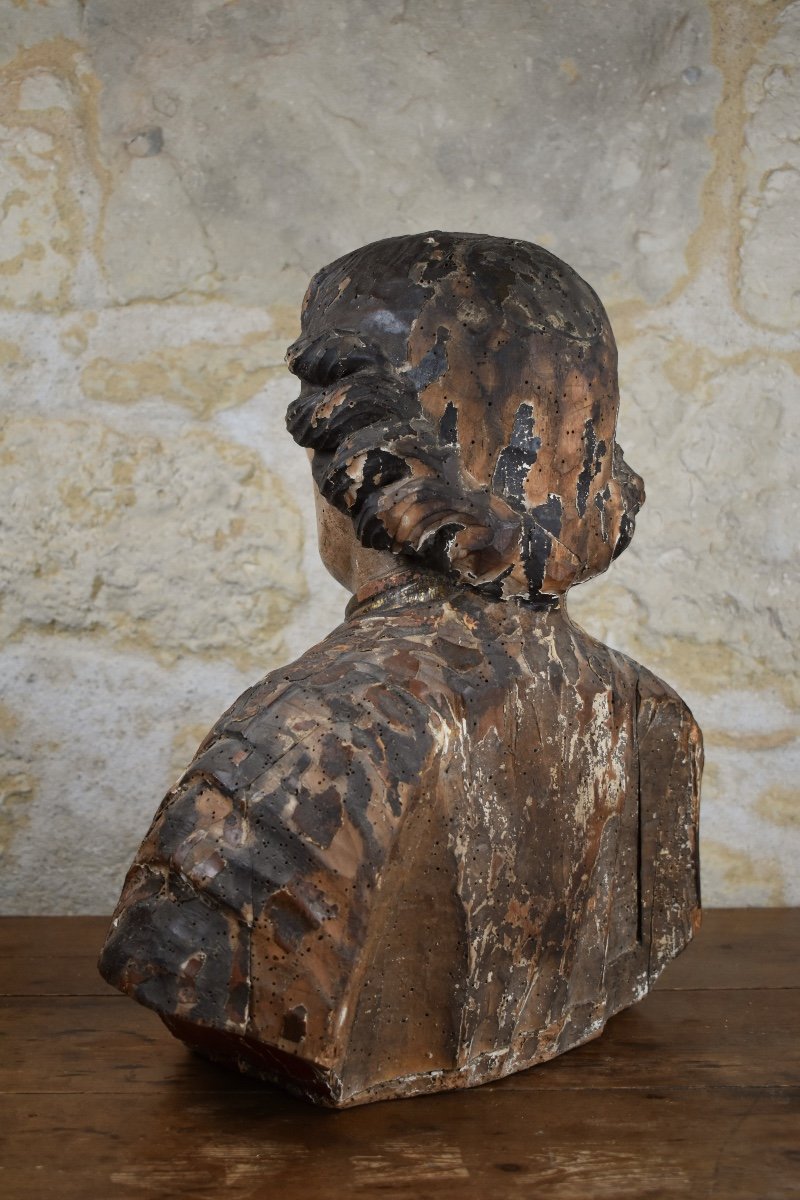 Buste présumé de Fénelon - bois polychromé - fin du XVIIe -photo-3