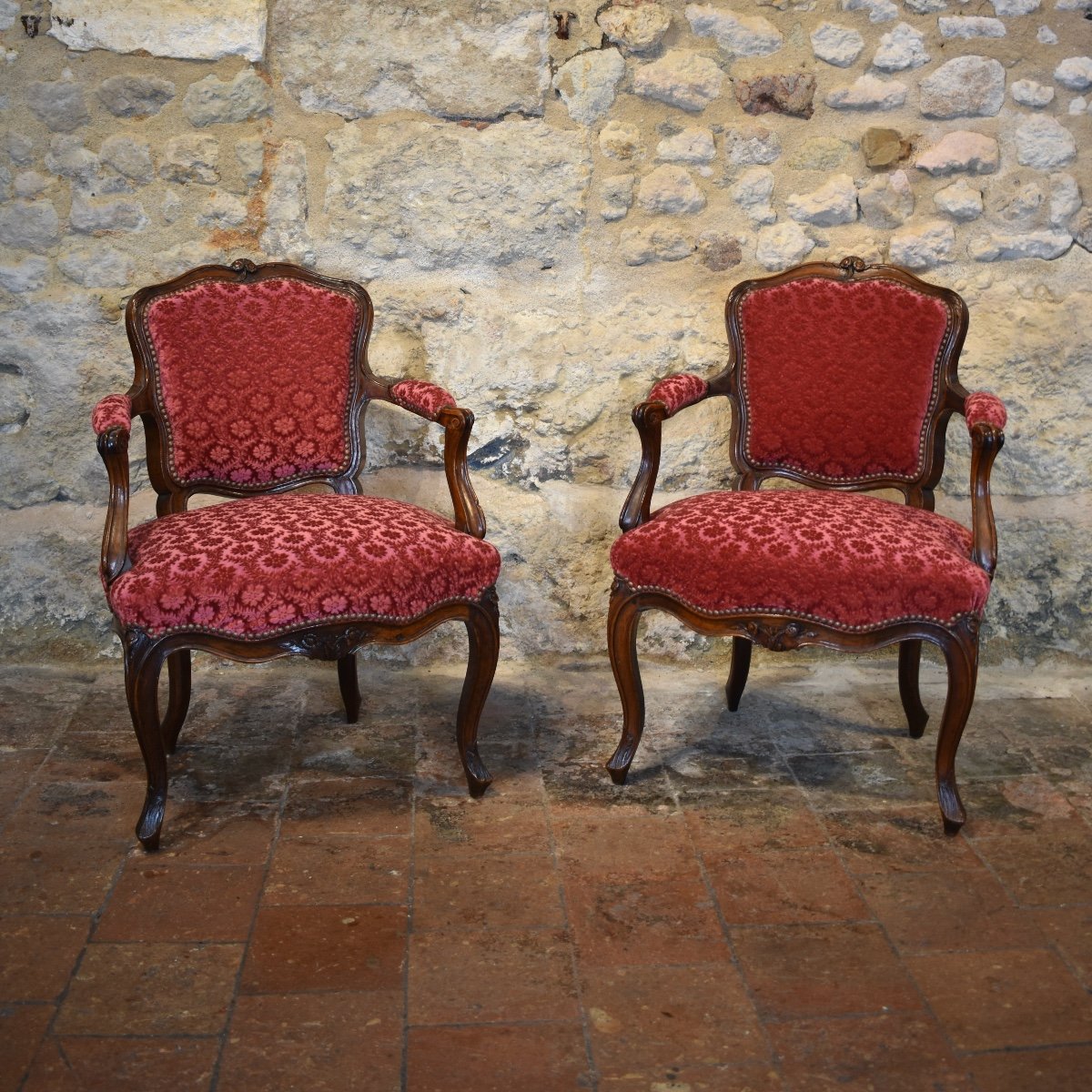 Paire de fauteuils cabriolets d’époque Louis XV-photo-2