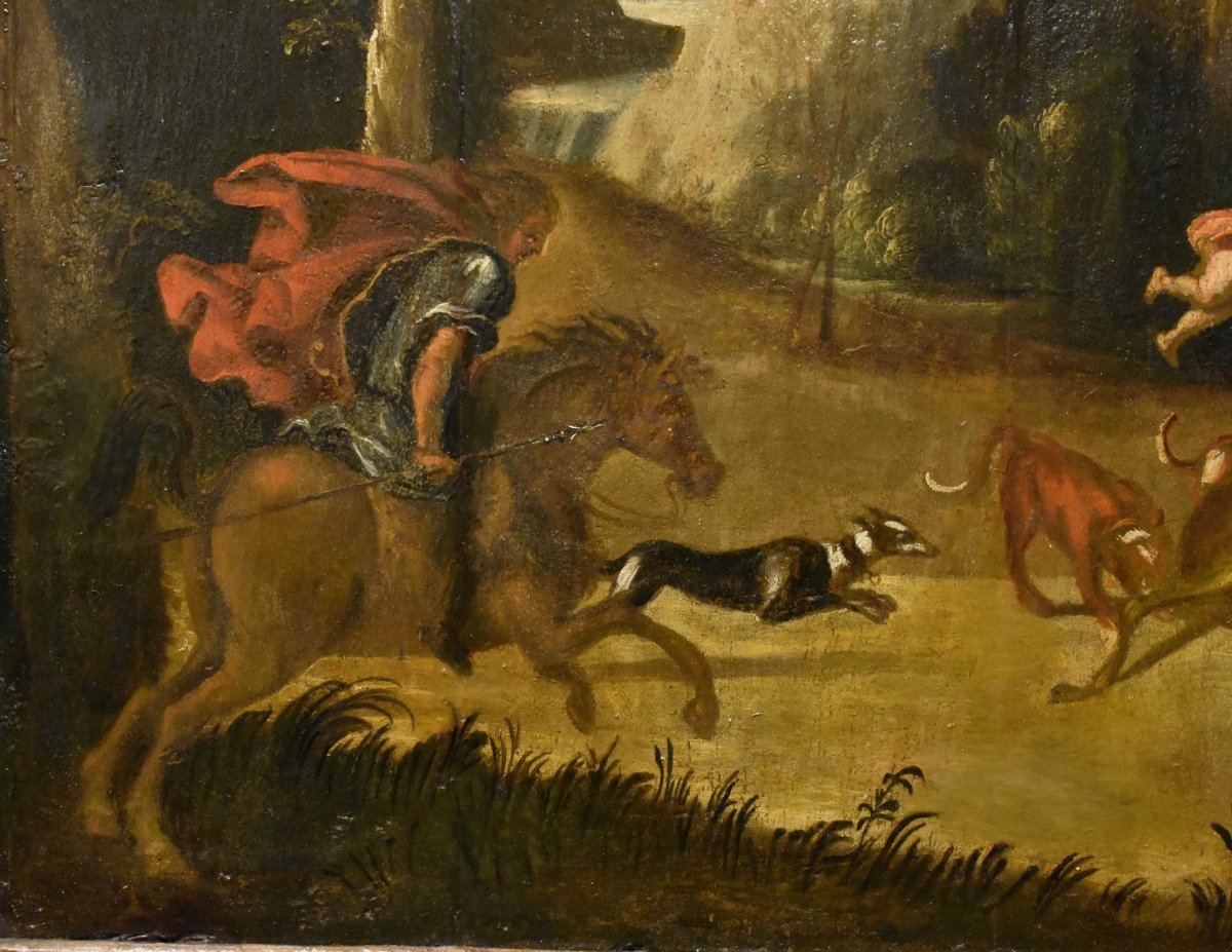 Deer Hunting Scene - Oil On Panel - Late 17th Century-photo-1