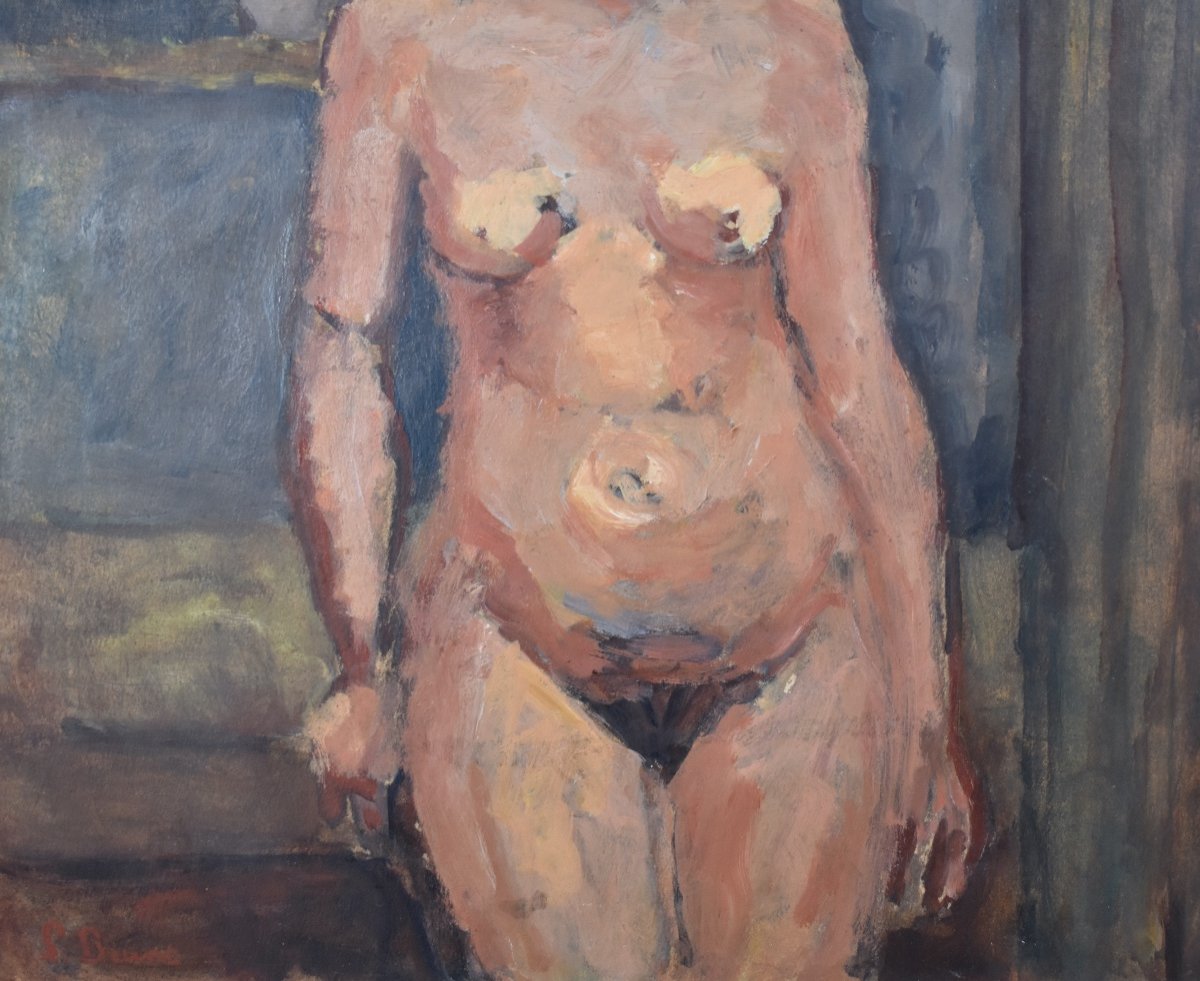 Pierre Brune (1887–1956) - Nude Of A Woman  - Oil On Cardboard-photo-2