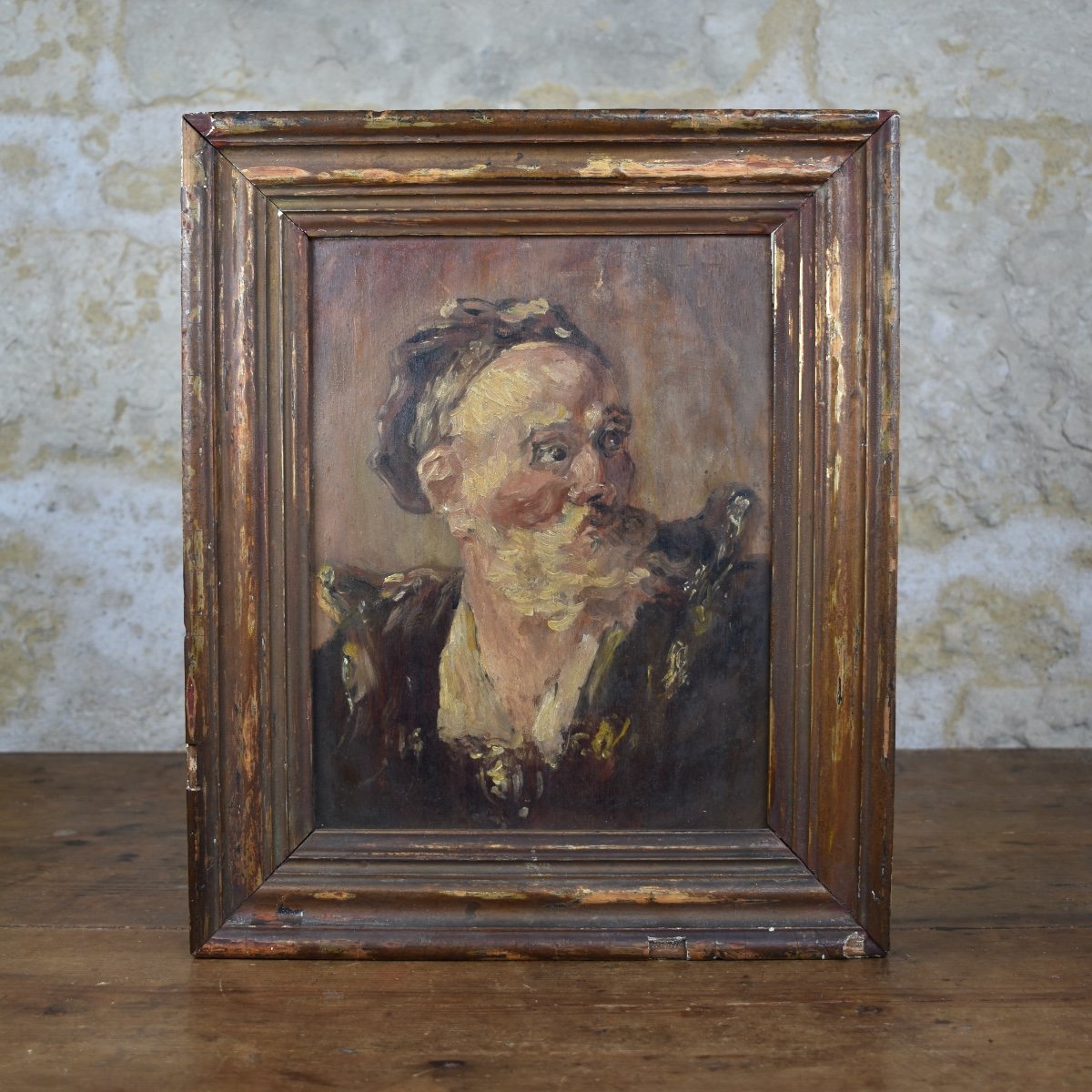 19th French School - Portrait Of A Man - Oil On Board-photo-3