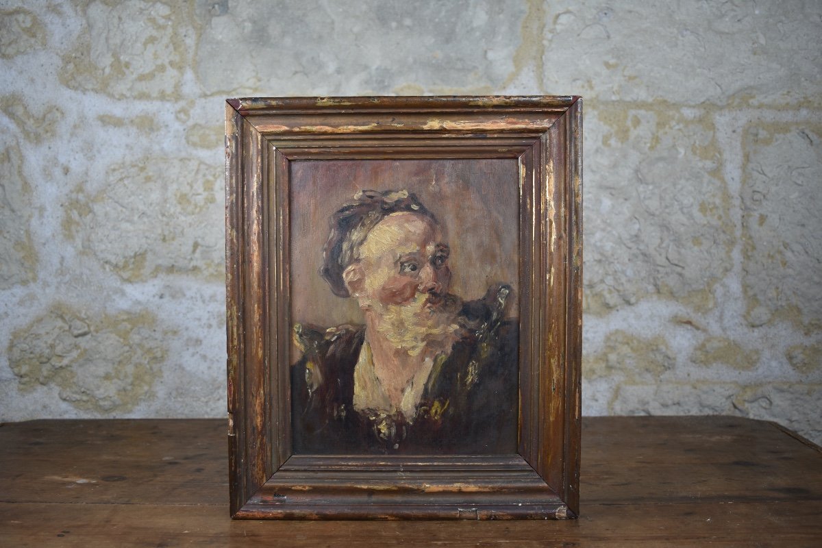 19th French School - Portrait Of A Man - Oil On Board-photo-4