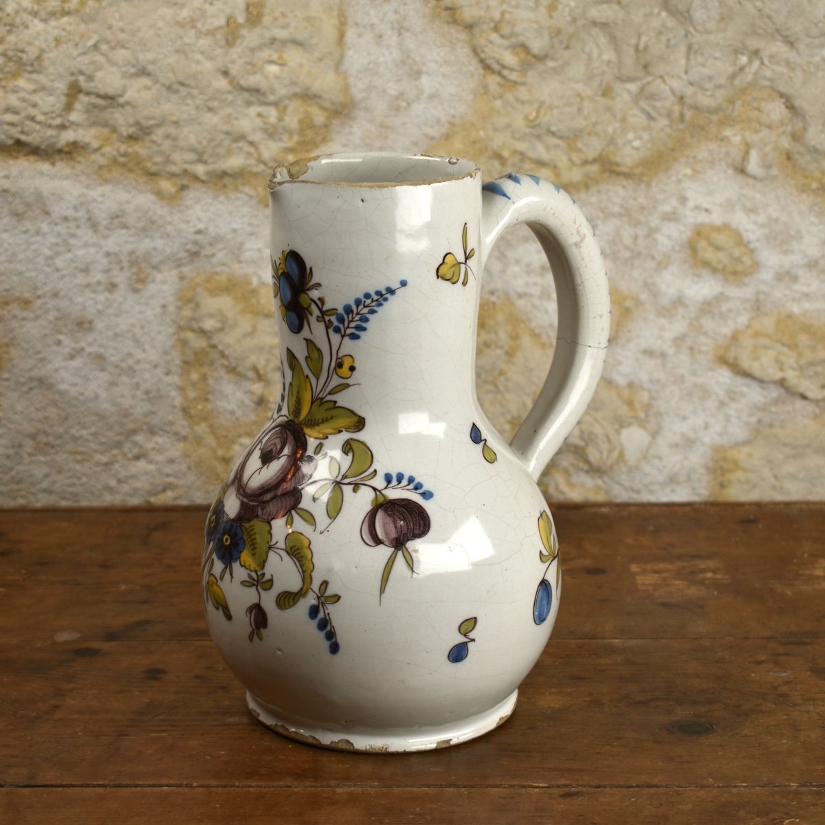 Meillonnas 18th Century - Earthenware Pitcher - Manganese Rose Decoration -photo-4