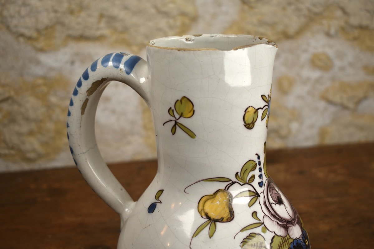 Meillonnas 18th Century - Earthenware Pitcher - Manganese Rose Decoration -photo-4