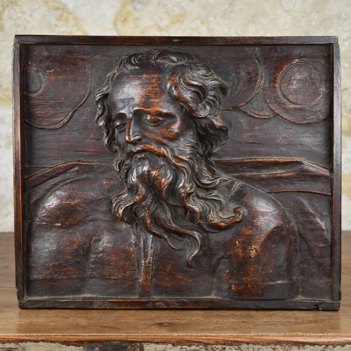 Portrait Of God The Father - Wooden Bas-relief - 17th Century-photo-2