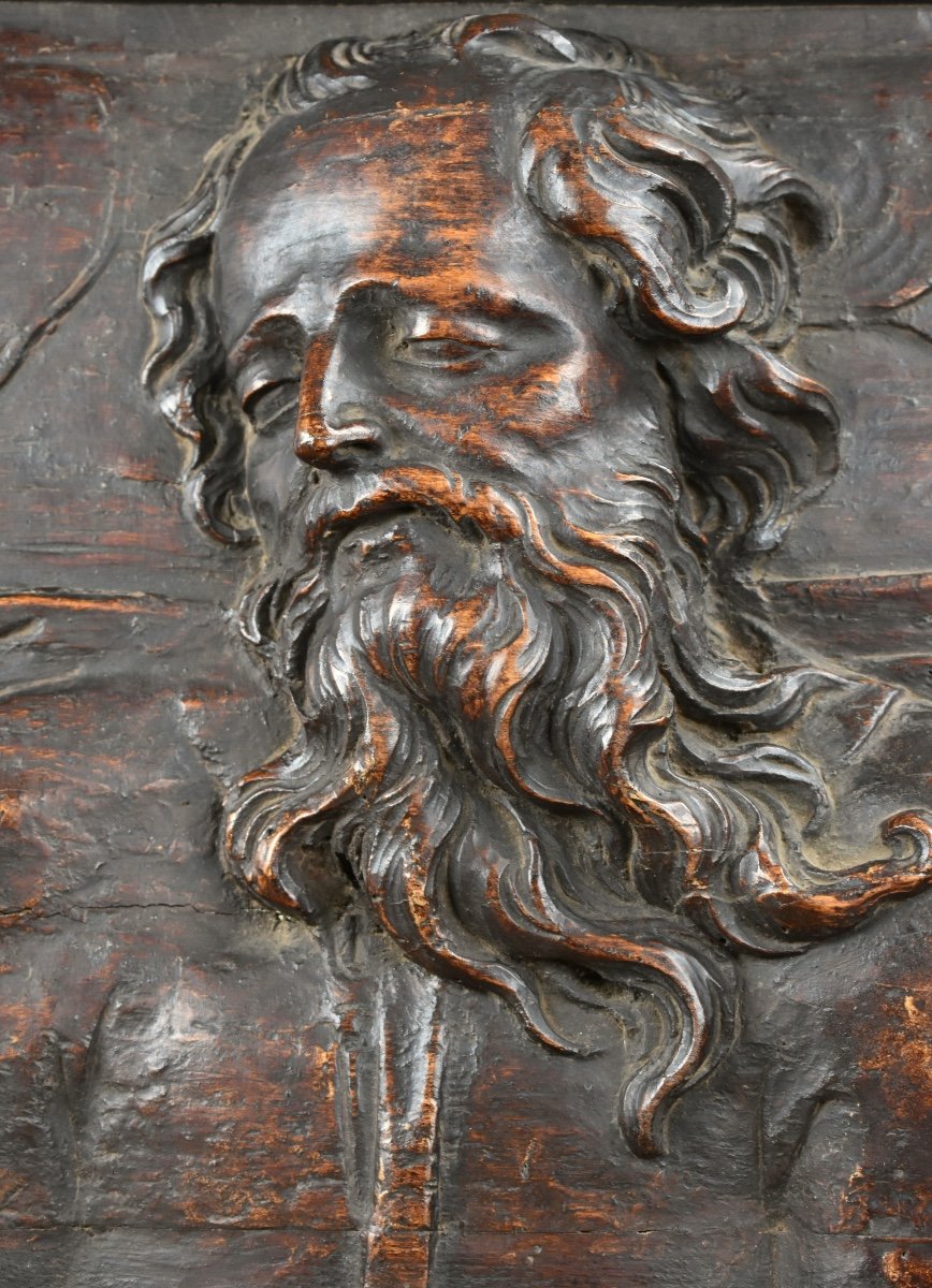 Portrait Of God The Father - Wooden Bas-relief - 17th Century-photo-4