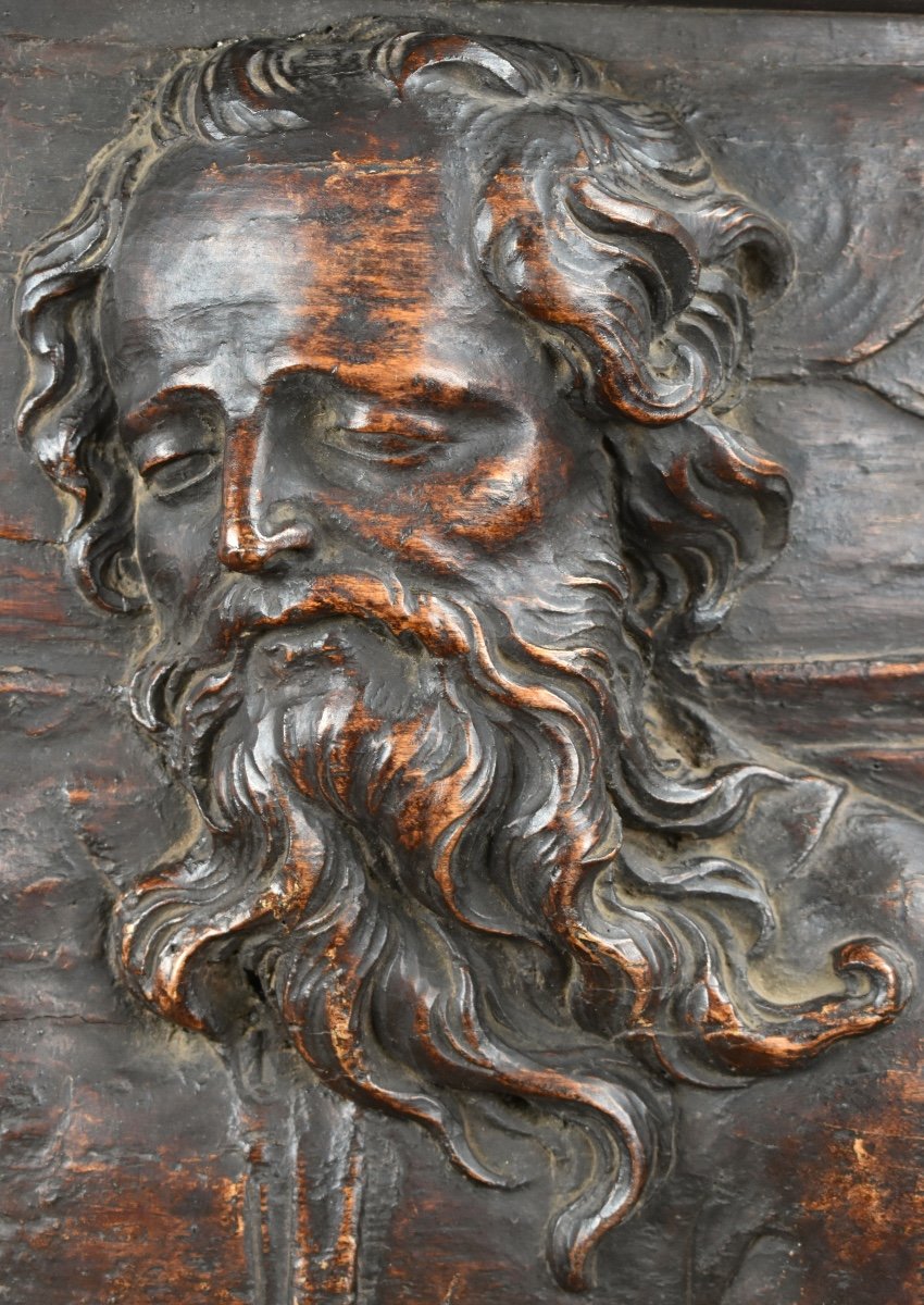 Portrait Of God The Father - Wooden Bas-relief - 17th Century-photo-1