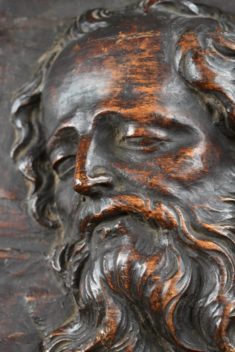 Portrait Of God The Father - Wooden Bas-relief - 17th Century-photo-2