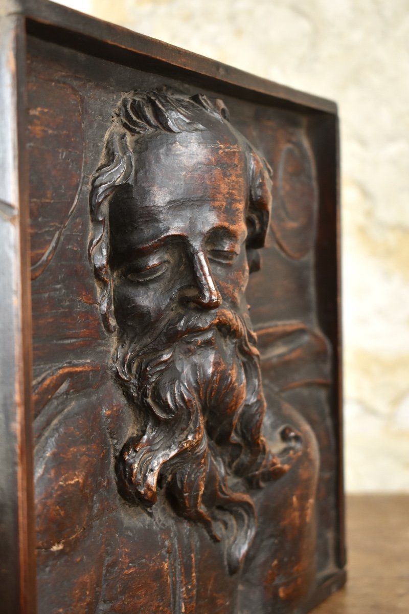 Portrait Of God The Father - Wooden Bas-relief - 17th Century-photo-3