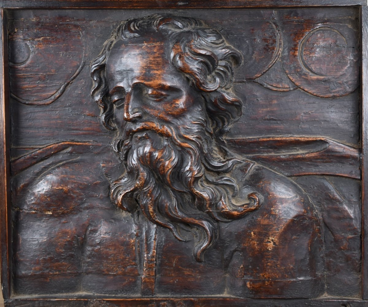 Portrait Of God The Father - Wooden Bas-relief - 17th Century