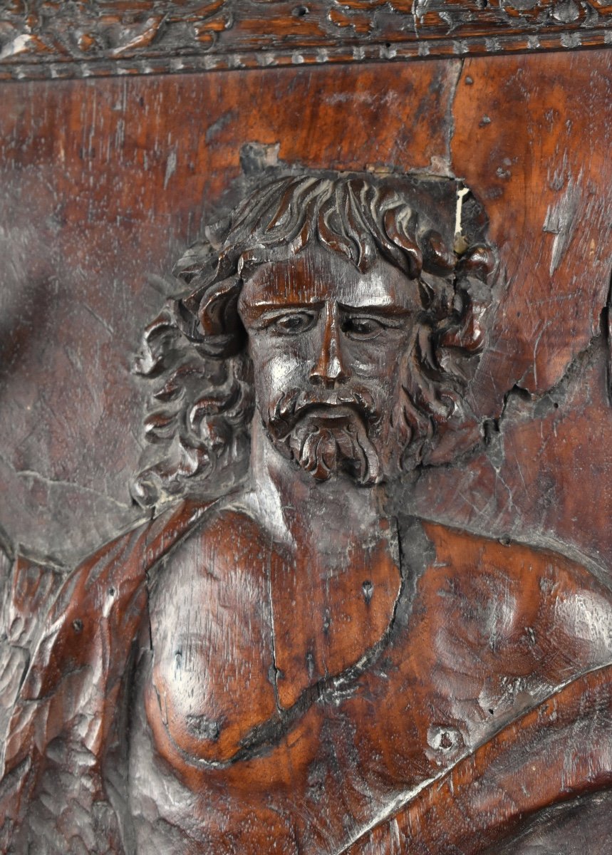 Saint John The Baptist And The Lamb Of God - Carved Wooden Panel - 18th Century-photo-1