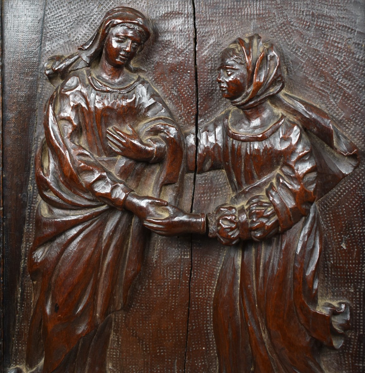 The Visitation - Carved Wooden Bas-relief - 18th Century-photo-3