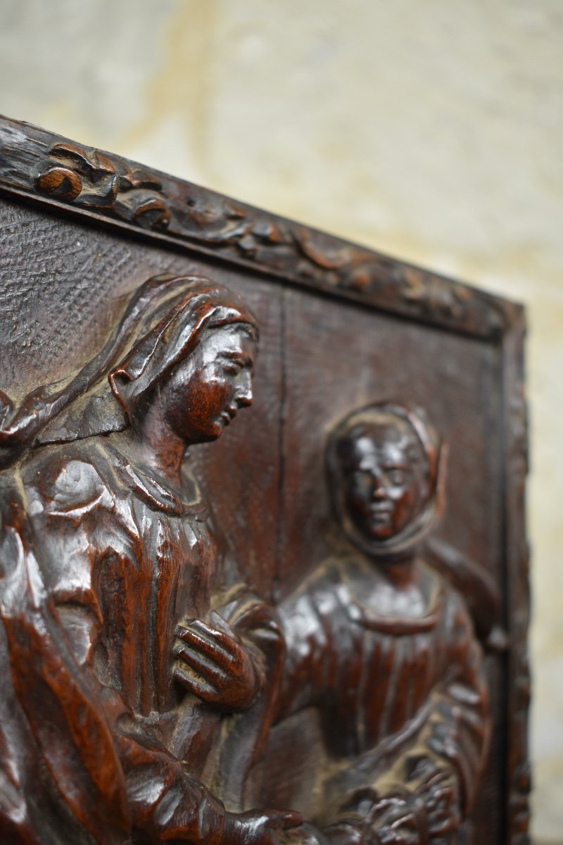 The Visitation - Carved Wooden Bas-relief - 18th Century-photo-2