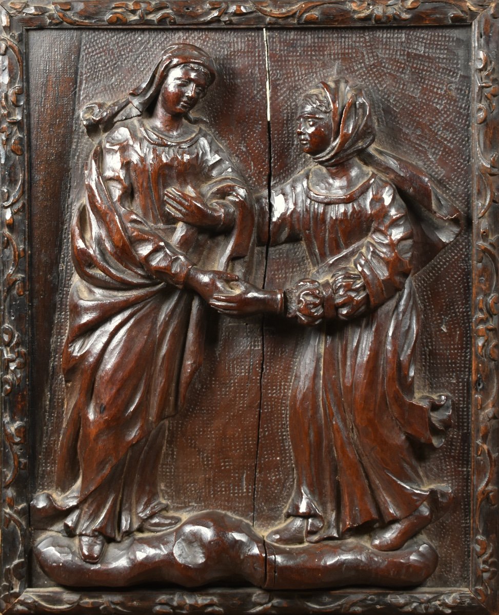 The Visitation - Carved Wooden Bas-relief - 18th Century