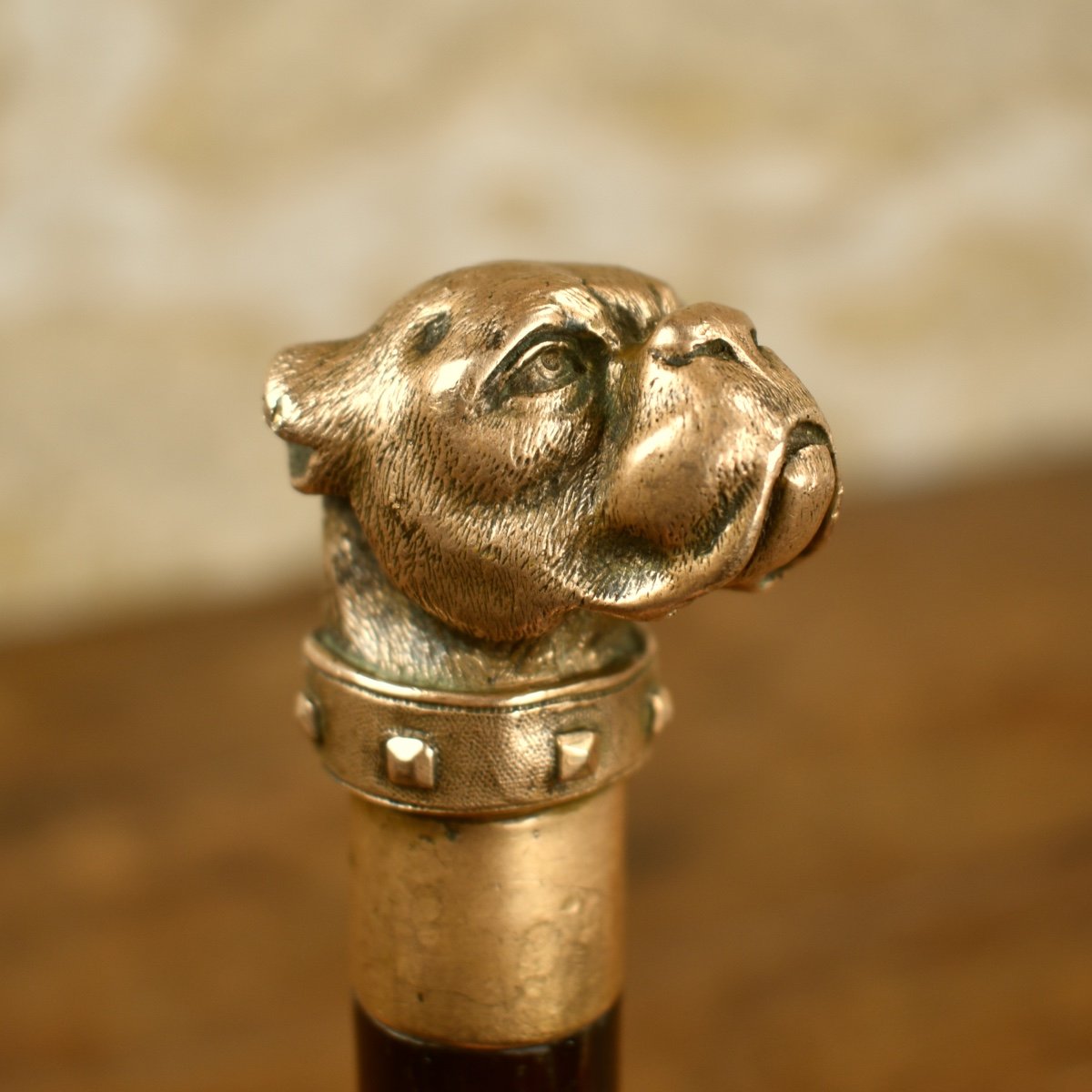 Self-defence Walking Stick With A Boxer Bronze Dog Head - Late 19th -photo-4