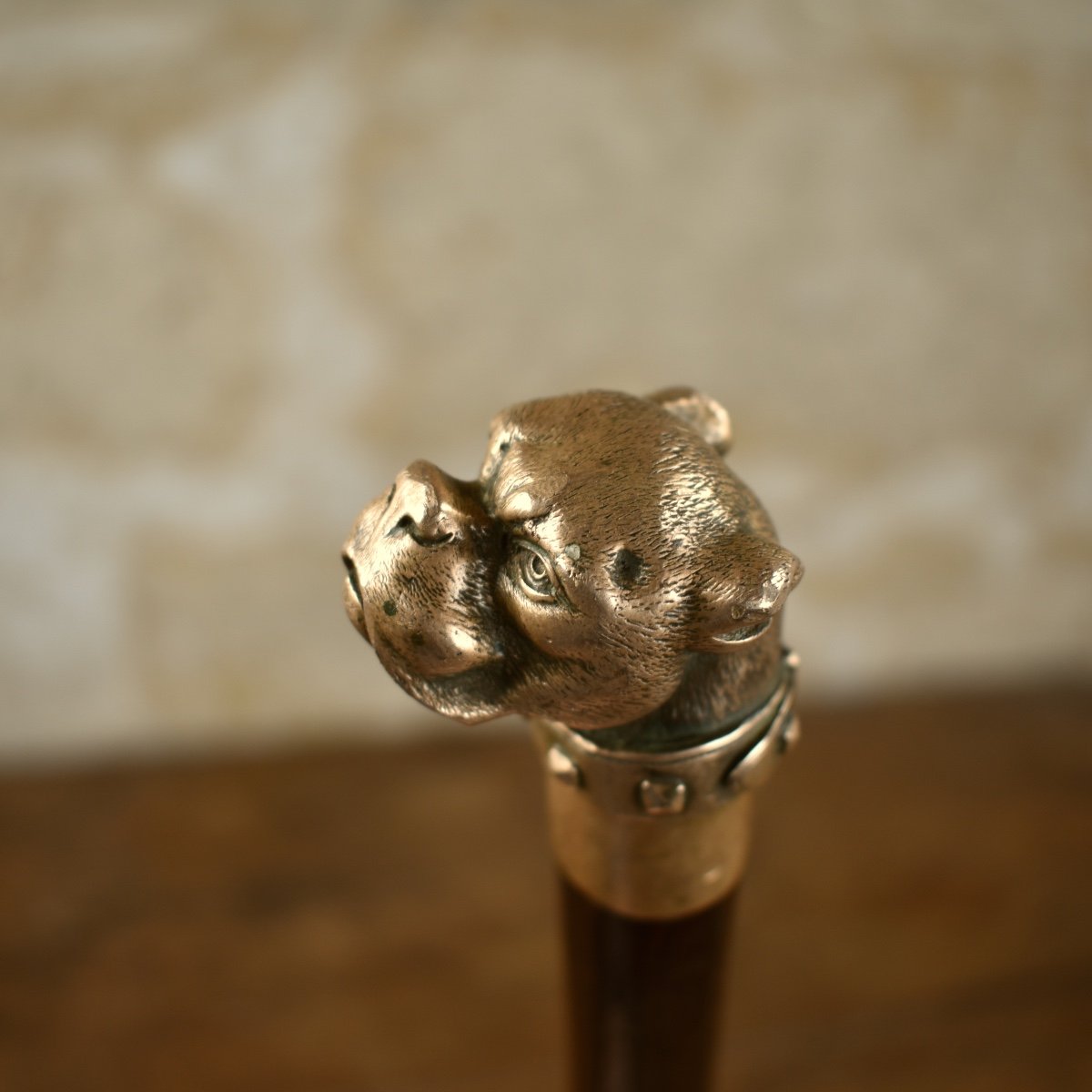 Self-defence Walking Stick With A Boxer Bronze Dog Head - Late 19th -photo-1