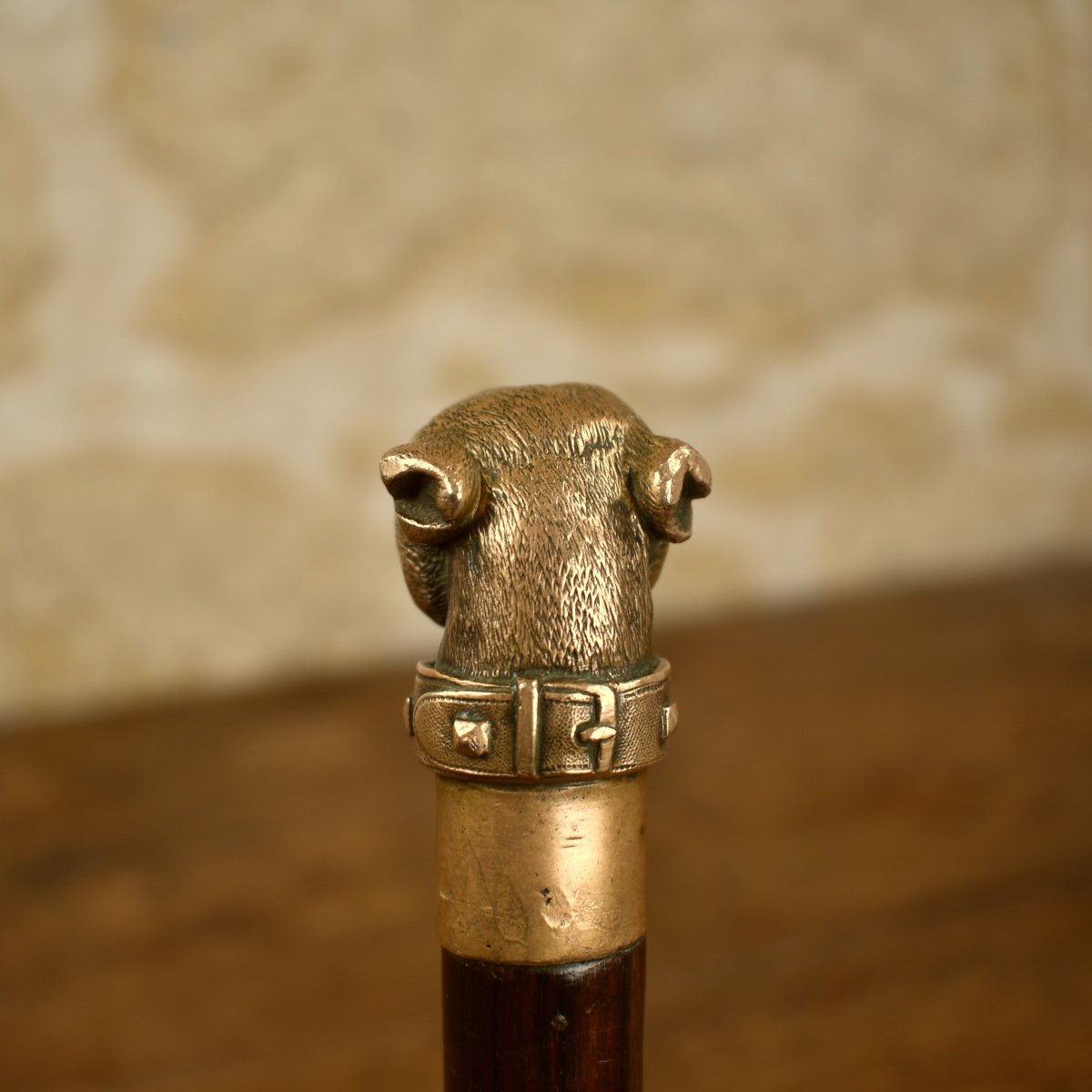 Self-defence Walking Stick With A Boxer Bronze Dog Head - Late 19th -photo-3