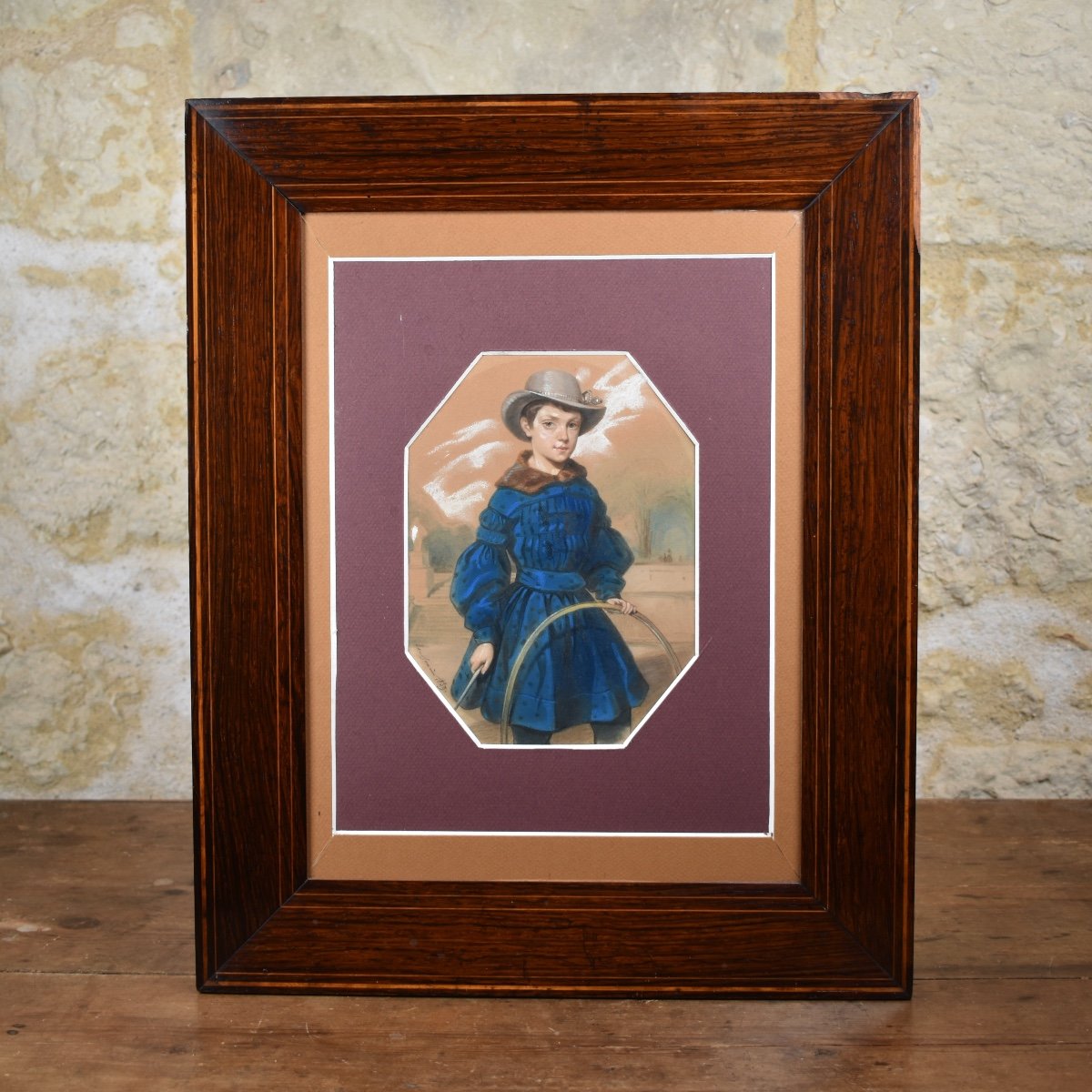 French School - Boy With Hoop - Pastel From The Louis-philippe Period -photo-2