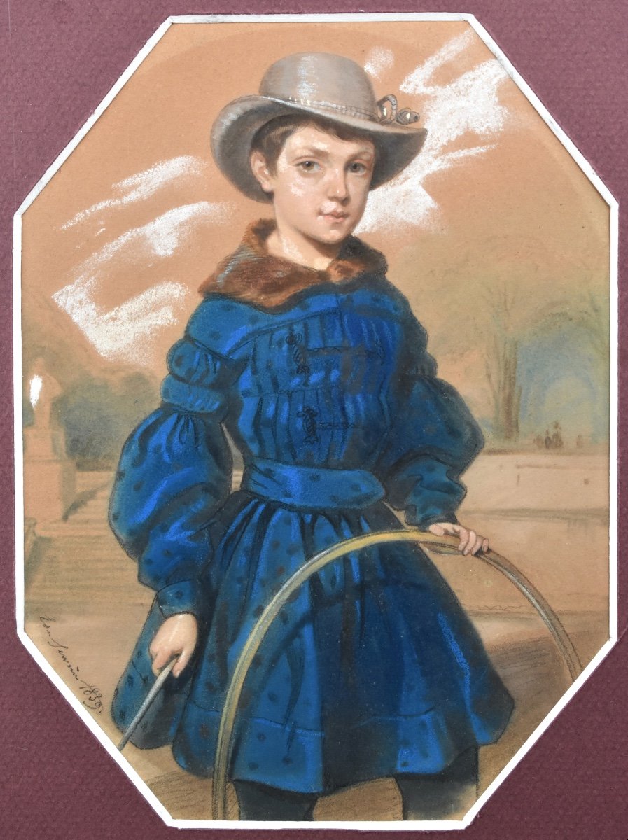 French School - Boy With Hoop - Pastel From The Louis-philippe Period -photo-4