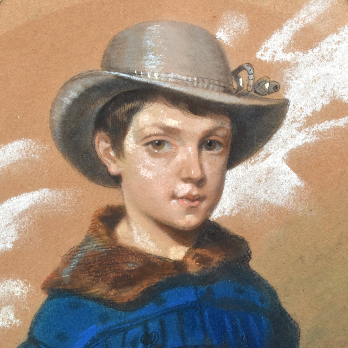 French School - Boy With Hoop - Pastel From The Louis-philippe Period -photo-1